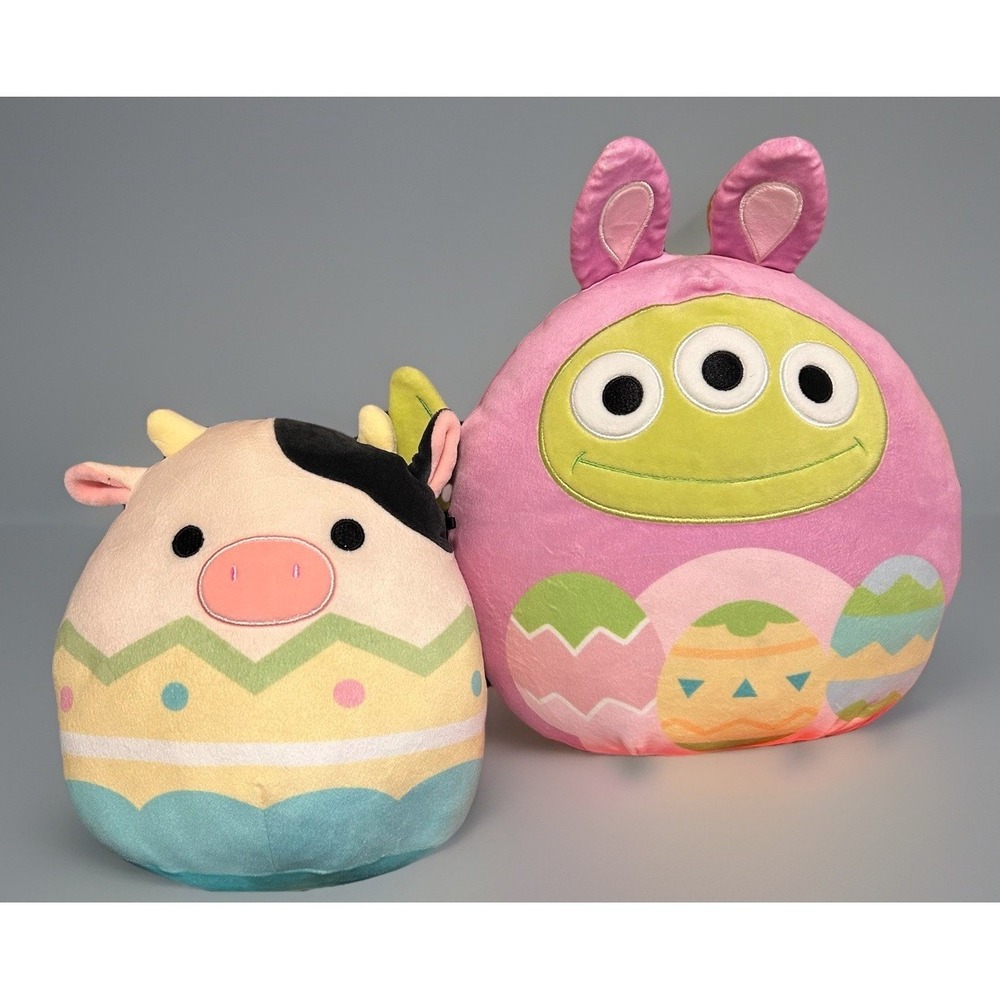 Squishmallow Easter Plush Set‎ Disney Toy Story Alien 12" & 8" Cow In Easter Egg